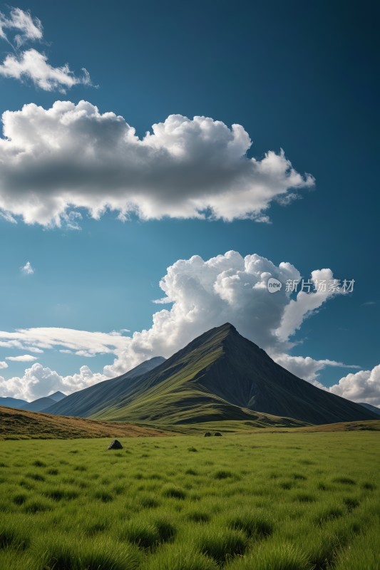 一大片草地一座高山清图片