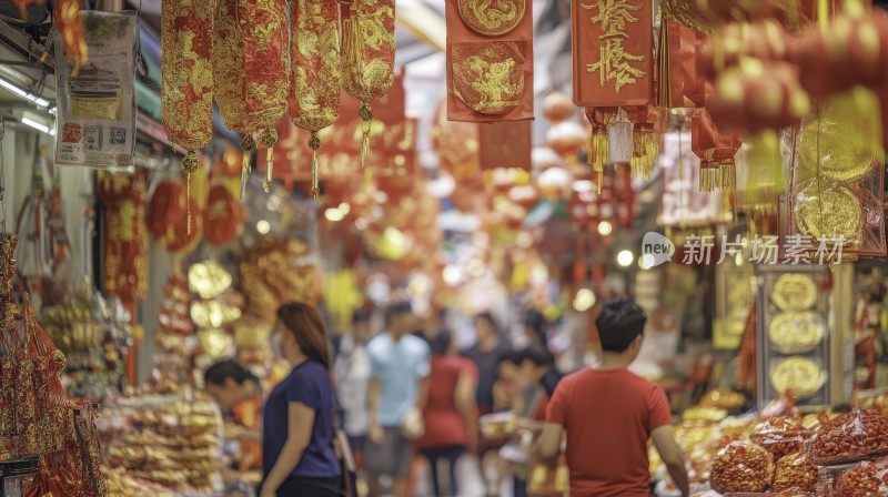 街头夜市红色灯笼热闹场景