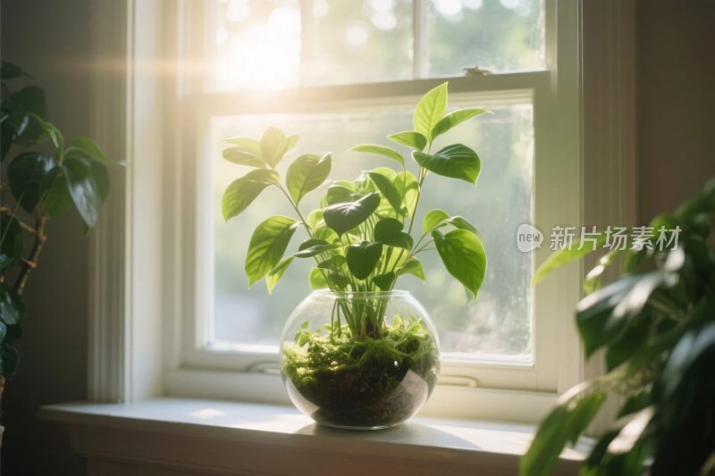 窗台绿植阳光图
