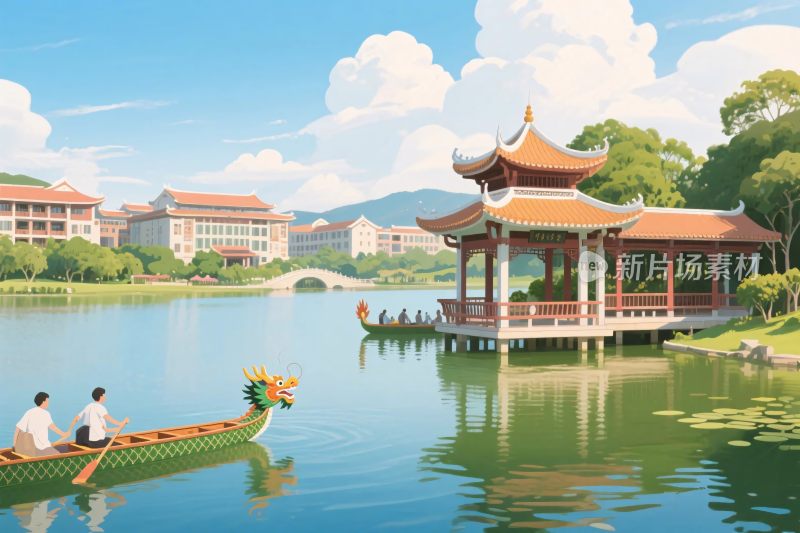 古亭湖景游船图