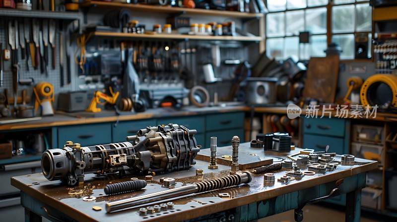 机械车间里的精密零件与工具展示