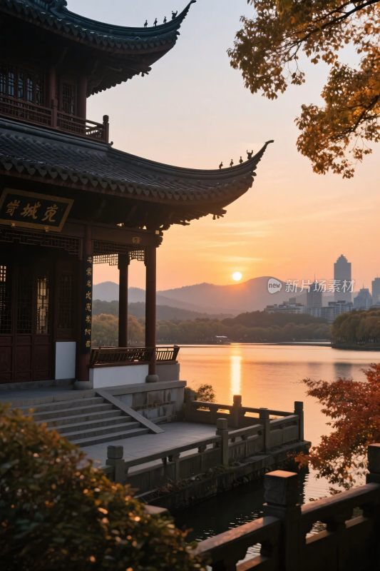 古亭湖景夕阳图