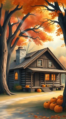 秋日小木屋温馨宁静