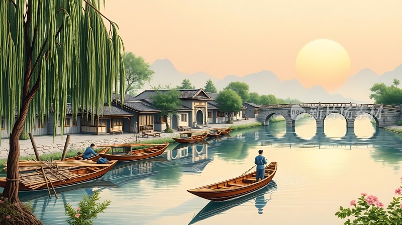 日落古桥水乡情