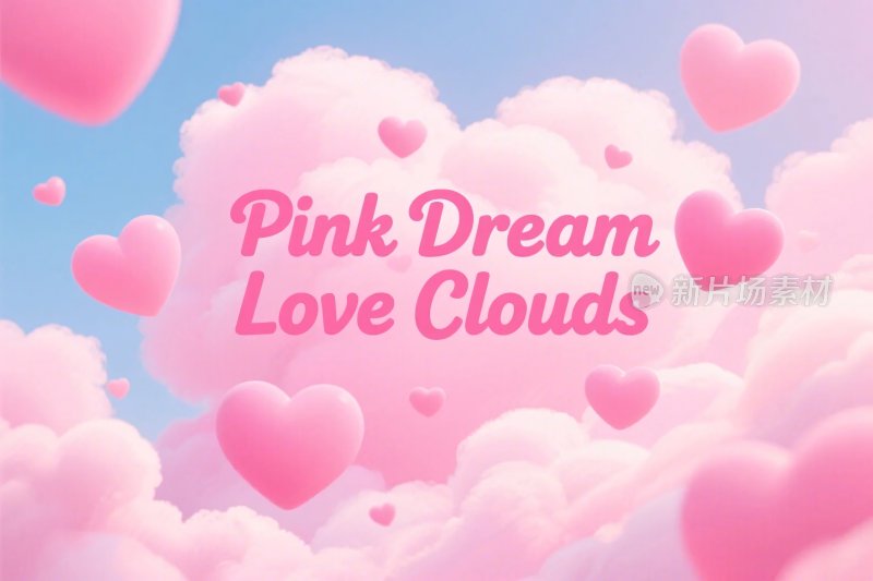 粉色爱心梦幻云朵插画
