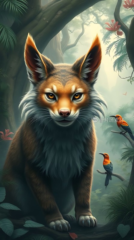 森林守护者狐狸与鸟儿的和谐共处