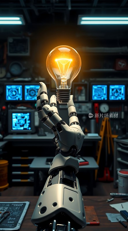 机械臂托举灯泡科技感十足