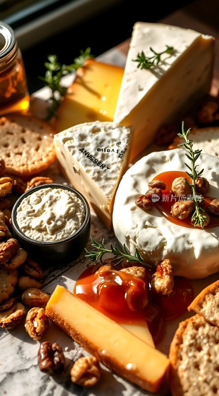 奶酪拼盘配坚果和蜂蜜