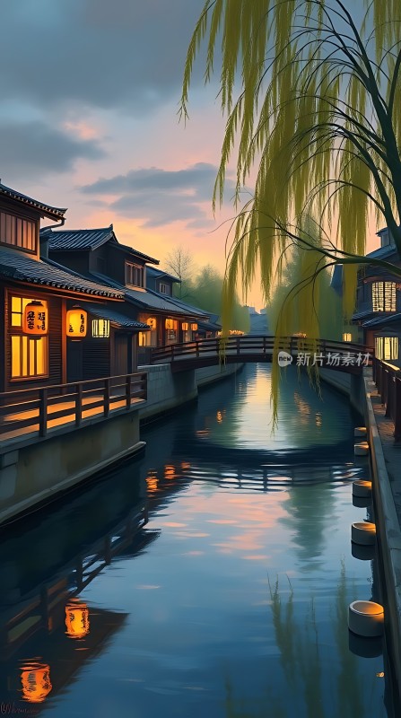 古桥夜色映水乡