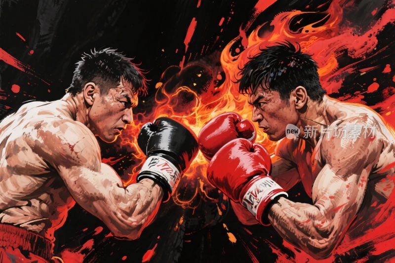 拳击对抗艺术插画