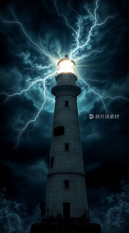 灯塔之光劈开闪电风暴