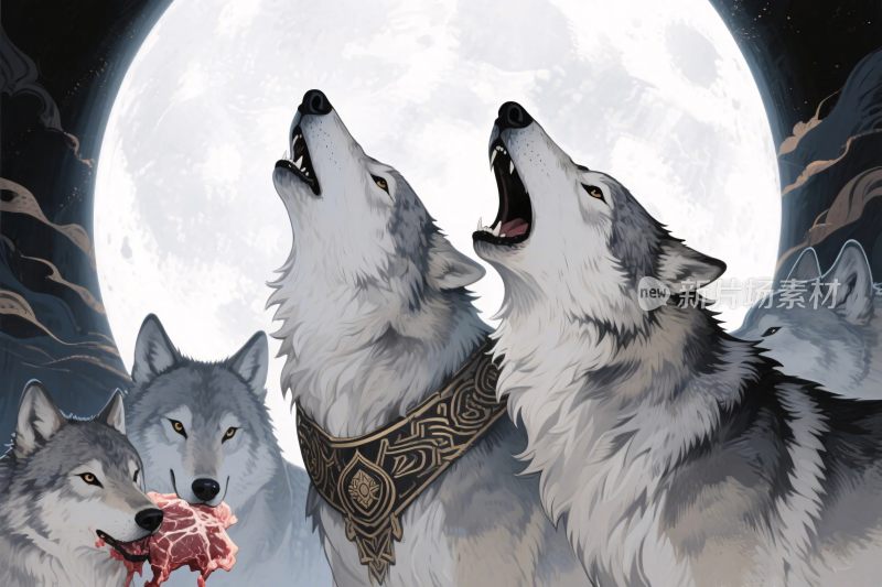 狼群月夜插画