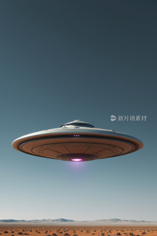 宇宙飞船明亮的光线飞越沙漠景观高清图片