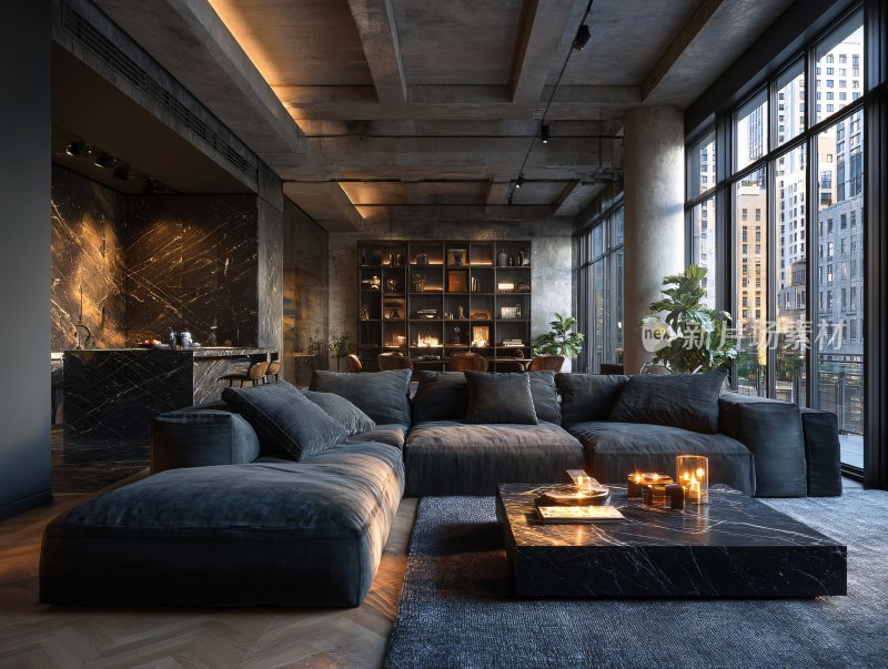 现代风格的宽敞客厅室内场景