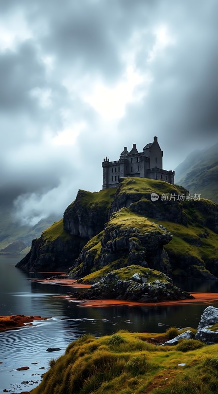 湖畔古堡云雾缭绕神秘而壮丽