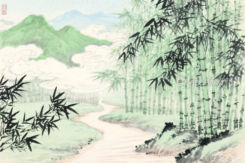 山水竹林水墨画