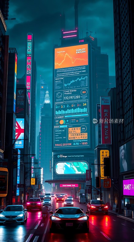 霓虹灯下的金融都市车水马龙中的数据世界