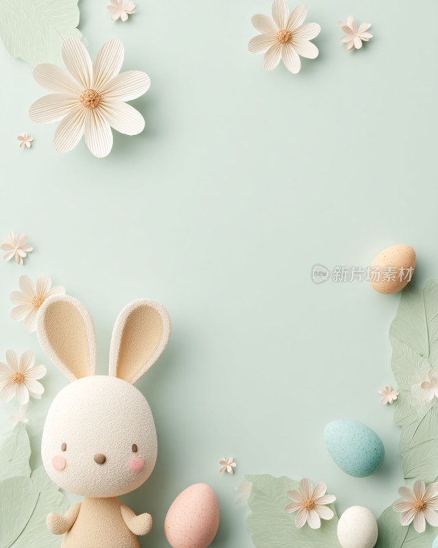 可爱兔子与花朵装饰背景图