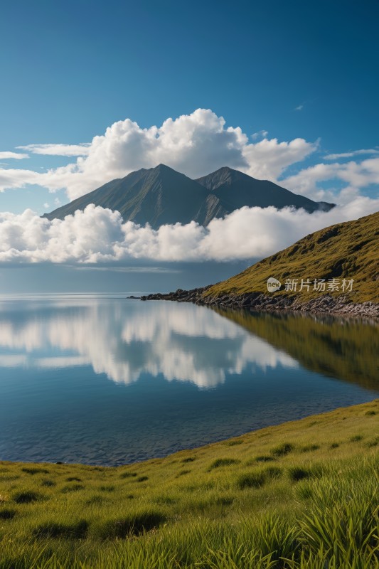 一大片水域一座高山清图片