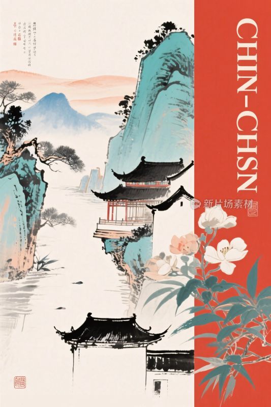 水墨山水古画插画