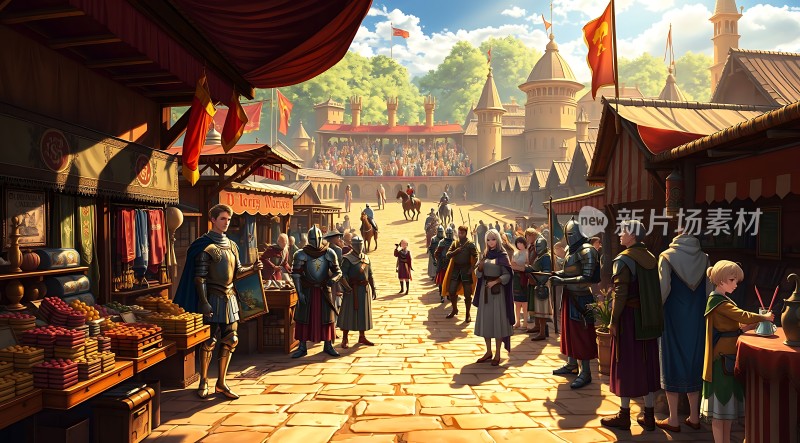 中世纪集市上的繁华景象