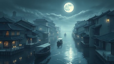 月下古巷水乡情