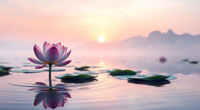 湖畔晨曦映荷花