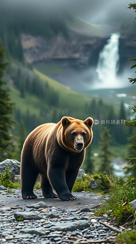 熊出没:山间瀑布下的王者之路