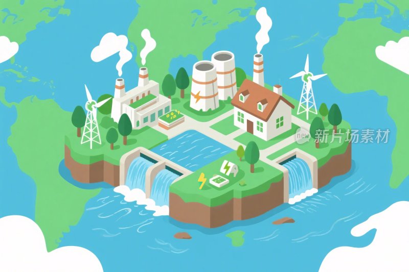 等距能源设施插画
