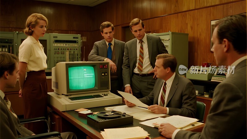 复古办公室会议经典电脑与现代商务风