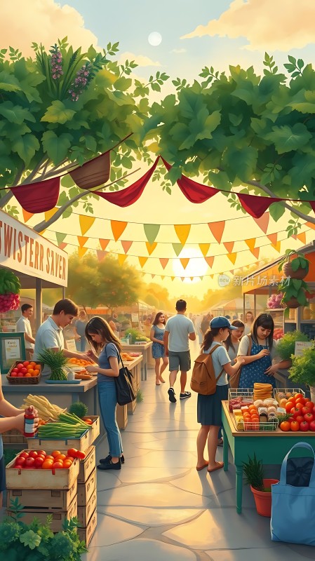 阳光下的市场购物体验