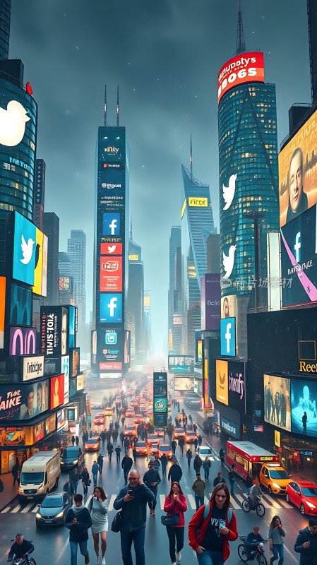繁华都市夜景高楼林立车水马龙广告牌琳琅满目