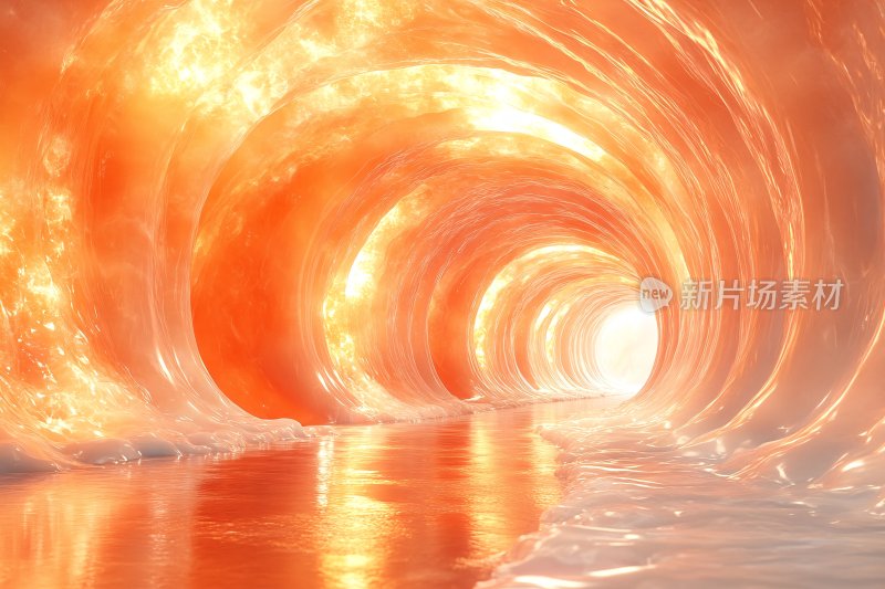 梦幻橙色海浪隧道景象