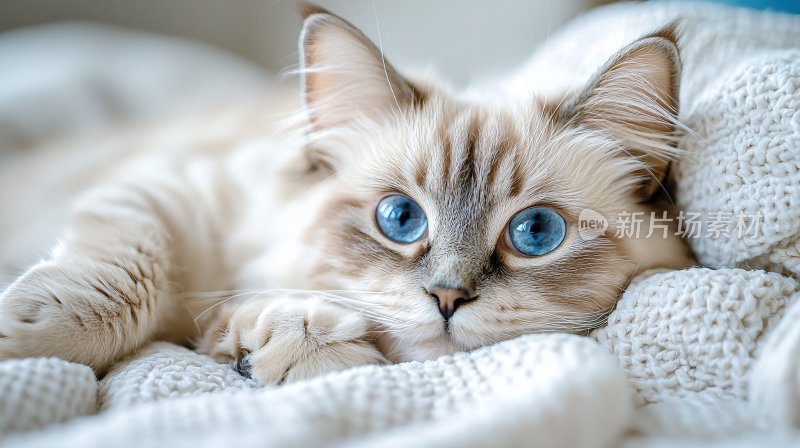 蓝眼猫咪惬意躺卧