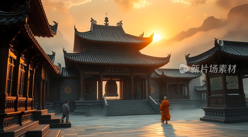 晨曦中的古寺禅意