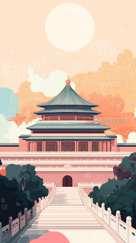 古典建筑现代感结合宫殿插画插图