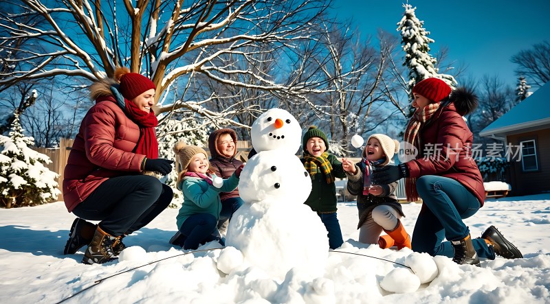 家庭雪人乐趣时光