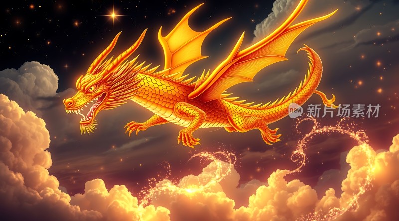 金光闪闪的龙在云海中翱翔