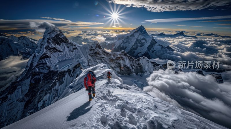 励志团队攀登勇往直前徒步梦想登顶雪山