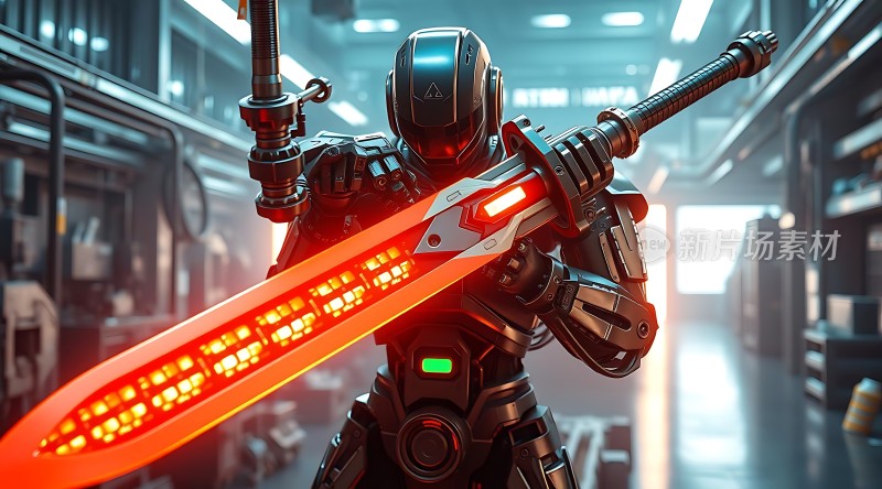 机甲战士持发光剑未来科技感十足