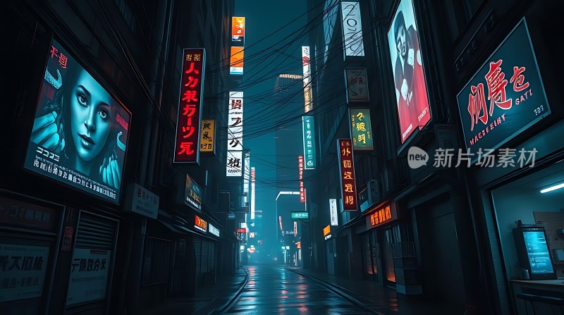 霓虹闪烁的未来都市夜景