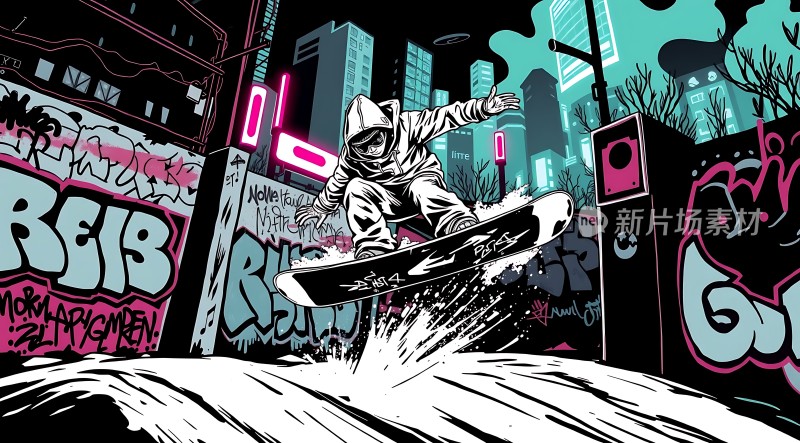 滑板少年飞跃城市街头