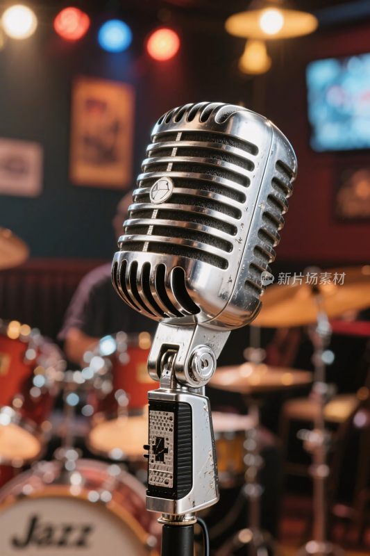 复古麦克风与乐队场景