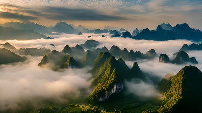 桂林山水照片山峰云海群山云雾缭绕自然风景