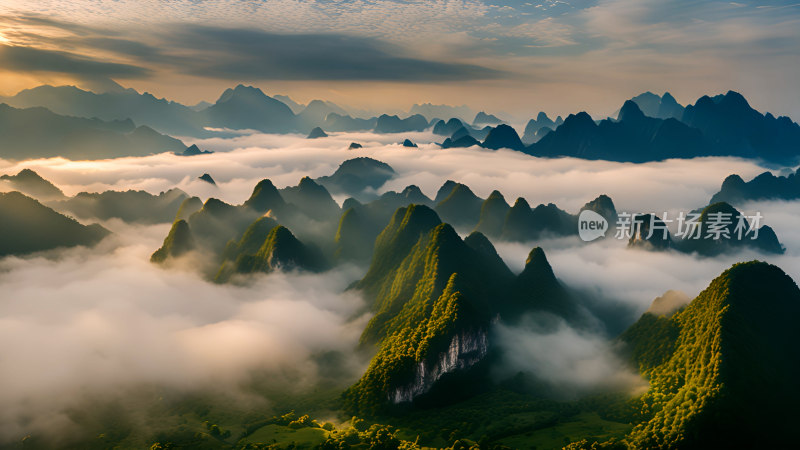 桂林山水照片山峰云海群山云雾缭绕自然风景