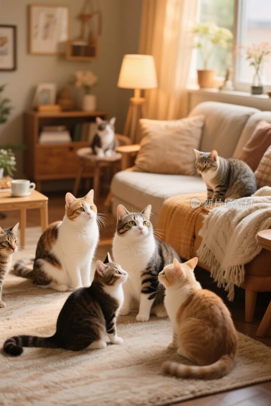多猫温馨室内场景