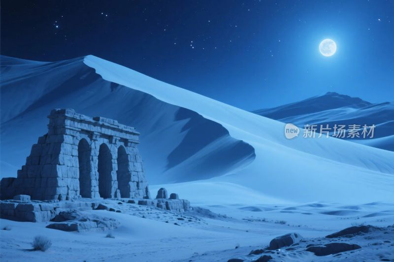 沙漠古遗迹梦幻夜景