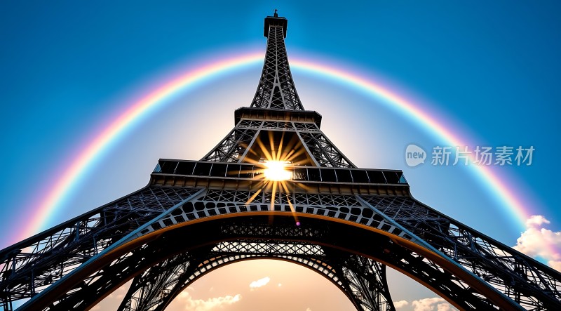 埃菲尔铁塔下的彩虹与阳光