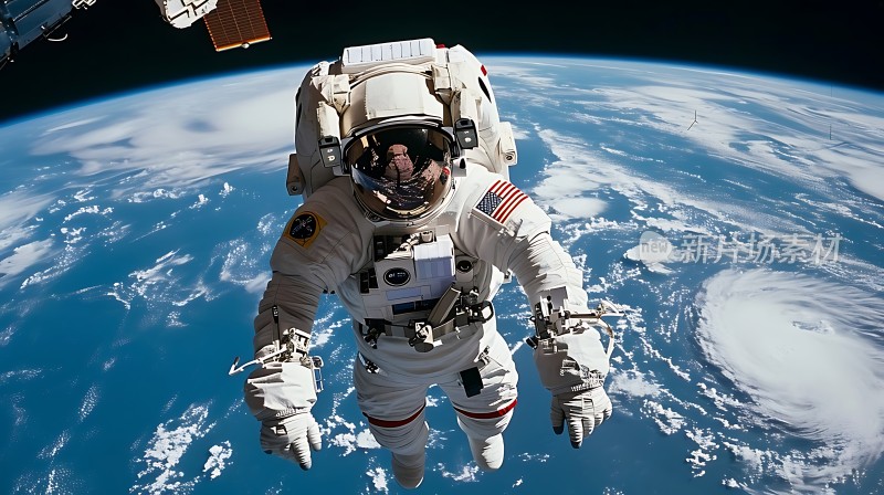 宇航员太空行走地球背景