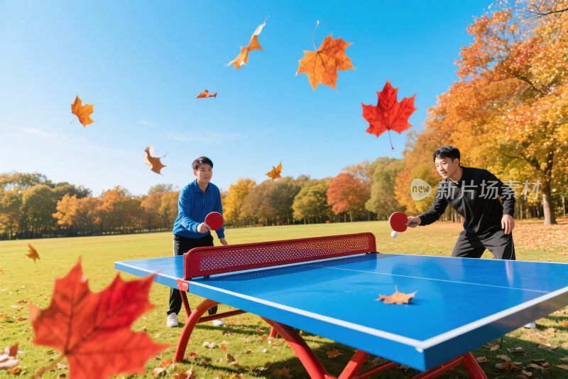 户外秋日乒乓球运动图